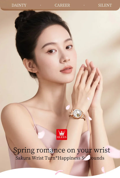 OLEVS 6732 Women Watch Top Luxury Brand All Automatic Mechanical Watch Hollow Diamond Exquisite Dial Dress Bracelet Women Watch
