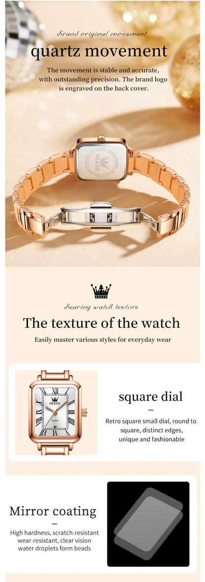 OLEVS 5641 Women Watch Fashion Simple Retro Square Roman Dial Date Waterproof Watch Elegant Luxury Rose Gold Quartz Women Watch