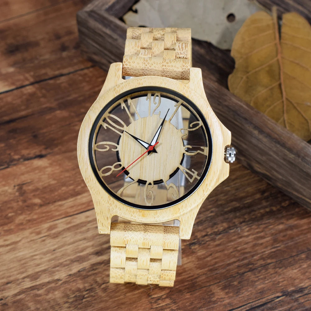 Wooden Watches for Men Handmade  Engraved Wood Watch Analog Quartz Men's Wooden Watch