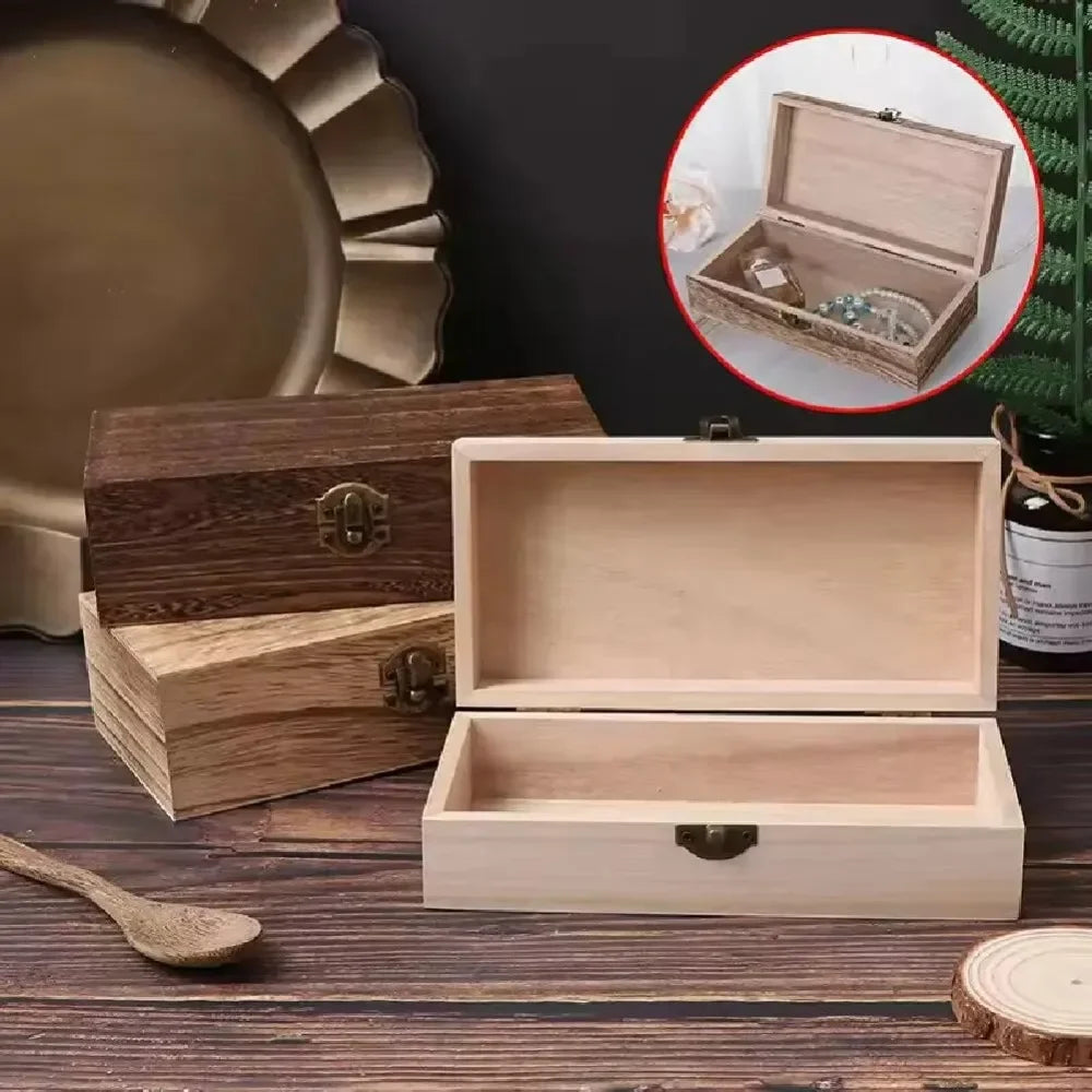 Antique Style Wooden Carbonization Gift Box Rectangular Burnt Wood Hairpin Storage Home Decor Organizer for Jewelry Keepsakes