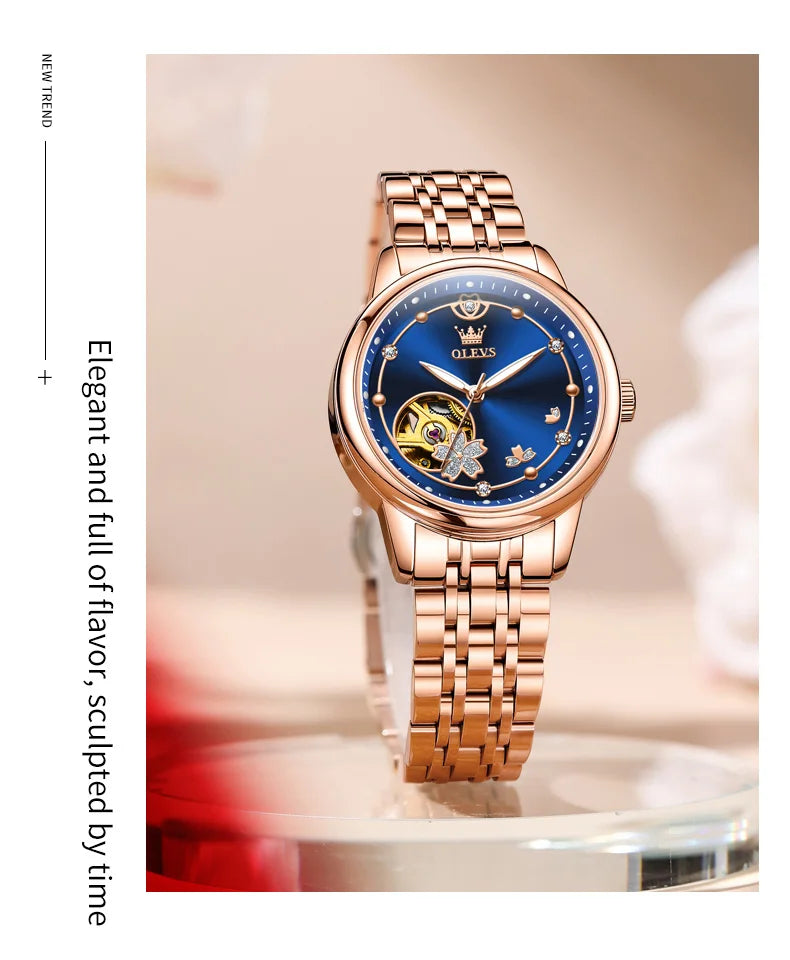 OLEVS 6732 Women Watch Top Luxury Brand All Automatic Mechanical Watch Hollow Diamond Exquisite Dial Dress Bracelet Women Watch