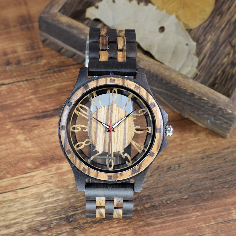 Wooden Watches for Men Handmade  Engraved Wood Watch Analog Quartz Men's Wooden Watch