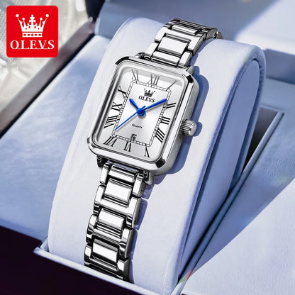 OLEVS 5641 Women Watch Fashion Simple Retro Square Roman Dial Date Waterproof Watch Elegant Luxury Rose Gold Quartz Women Watch