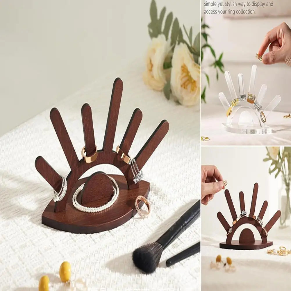 Creative Wooden Ring Holder Eye Shape Ring Display Rack With 6 Ring Posts Jewelry Display Stand Home Decor Organizer