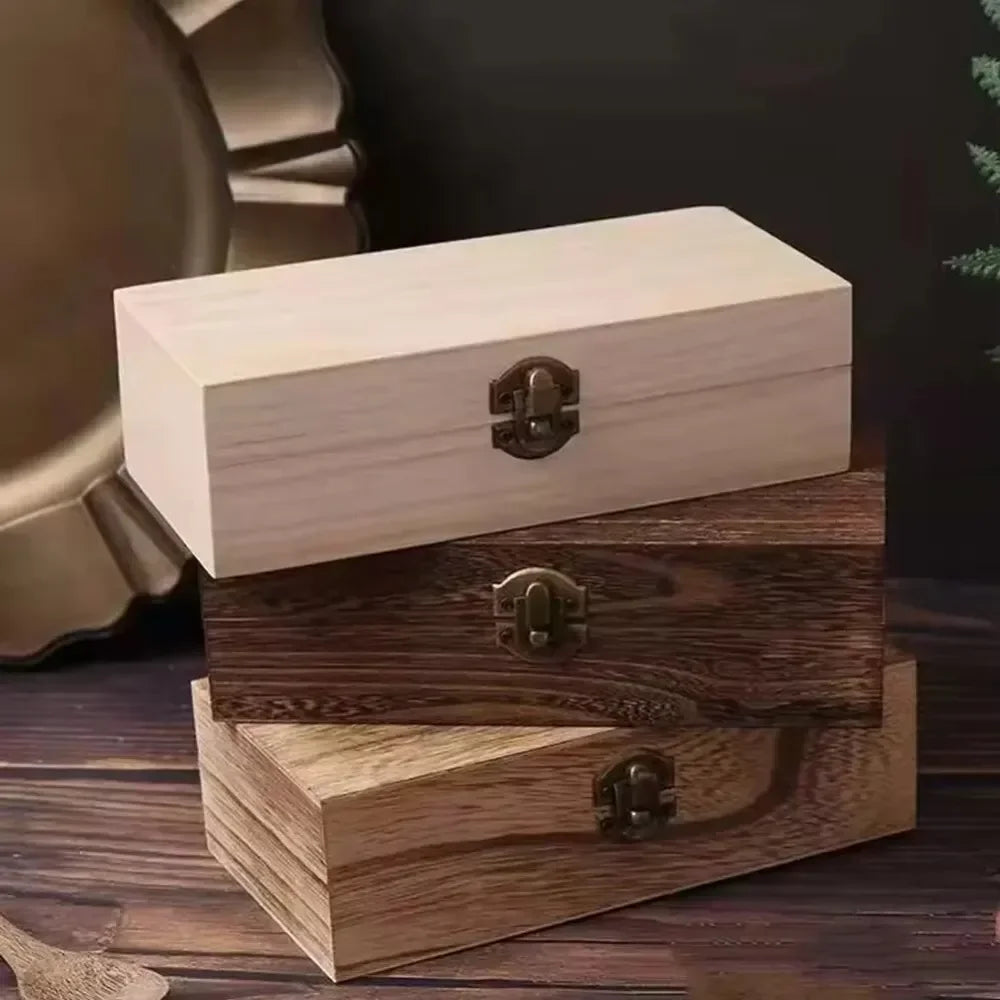 Antique Style Wooden Carbonization Gift Box Rectangular Burnt Wood Hairpin Storage Home Decor Organizer for Jewelry Keepsakes