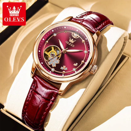 OLEVS 6732 Women Watch Top Luxury Brand All Automatic Mechanical Watch Hollow Diamond Exquisite Dial Dress Bracelet Women Watch