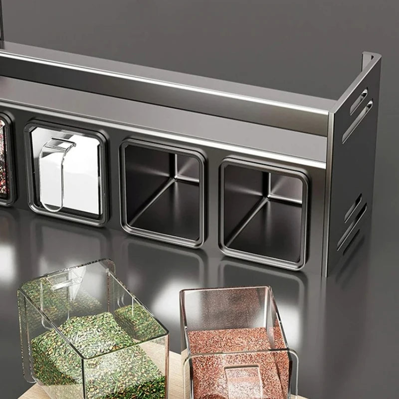 Kitchen wall storage organizer with sturdy stainless steel frame, wall mounted for spice box, jar and daily kitchen storage