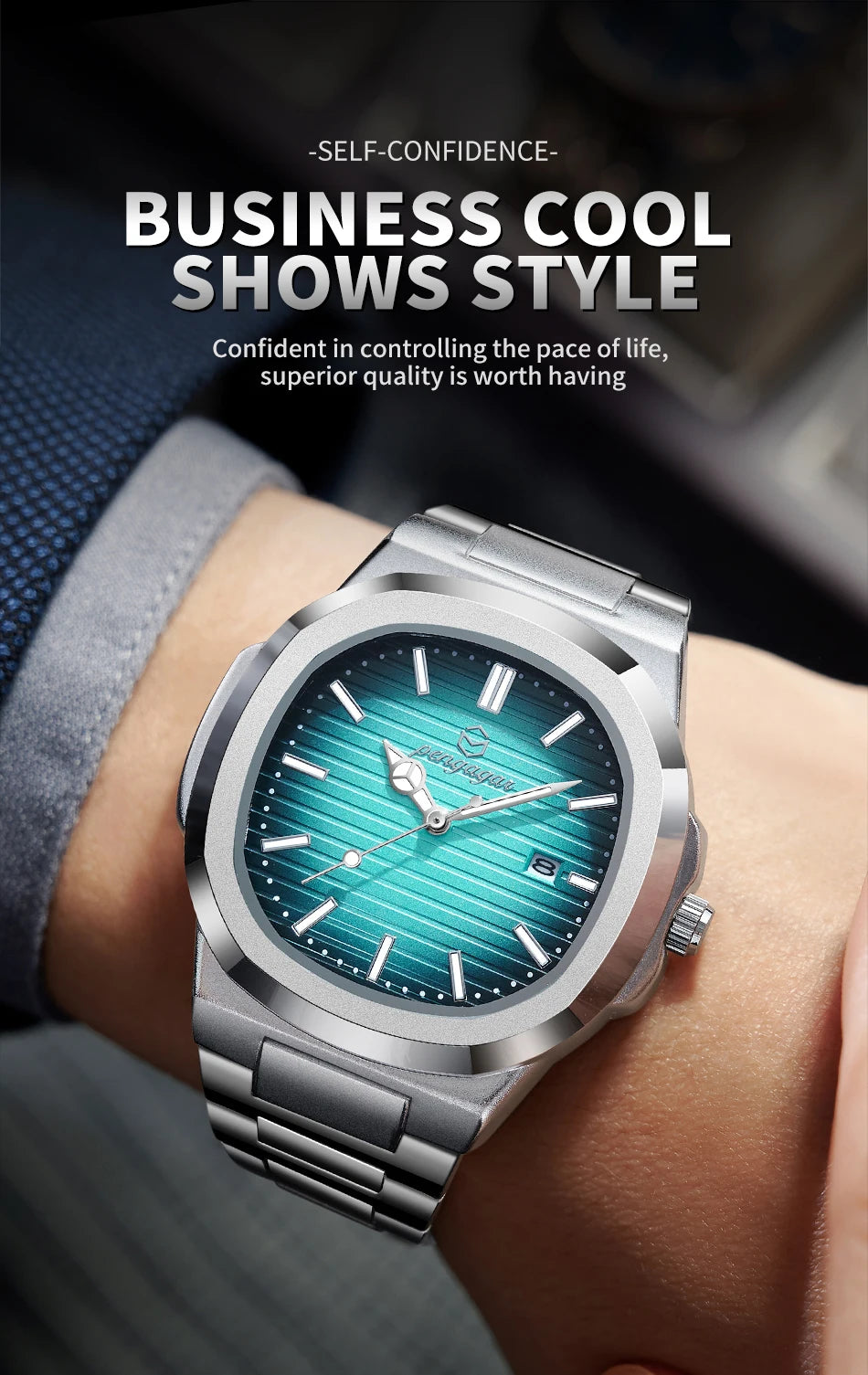 2026 New Luxury Military Man Watch Square Waterproof Luminous Date Week Men Watch Stainless Steel Quartz Men's Watches Reloj+box