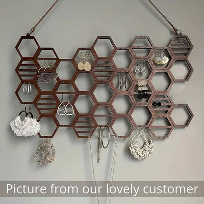 Honeycomb Earring Organizer Wall Mounted Earring Display Rack Wooden Hanging Jewelry Organizer Home Decorative Accessories