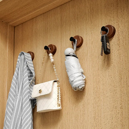 Self-adhesive Solid Wood Hook Walnut Hanging Hanger Bathroom Bedroom Wall Hook for Key Bag Towel Coat Home Decor Organizer Hook