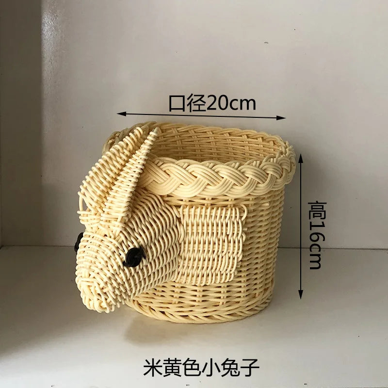 Rattan Woven Fruit Basket Cute Shape Fruit Bowls Tray Vegetable Snack Basket Novelty Animal Shaped Home Decor Organizer Handmade