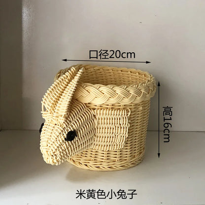 Rattan Woven Fruit Basket Cute Shape Fruit Bowls Tray Vegetable Snack Basket Novelty Animal Shaped Home Decor Organizer Handmade