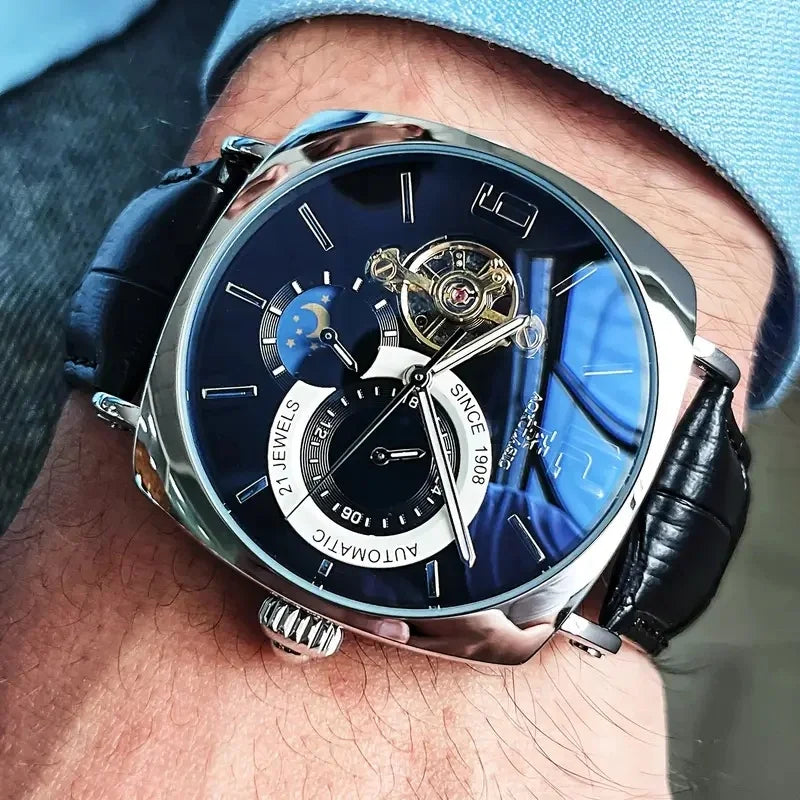 [Fashionable Men's Mechanical Watch] a Stylish and Versatile High-Value Vintage Mechanical Watch Featuring a Skeleton Dial, Hollow Design, and Alloy Case - an Elegant Men's Watch Suitable for Both Business and Casual Wear.