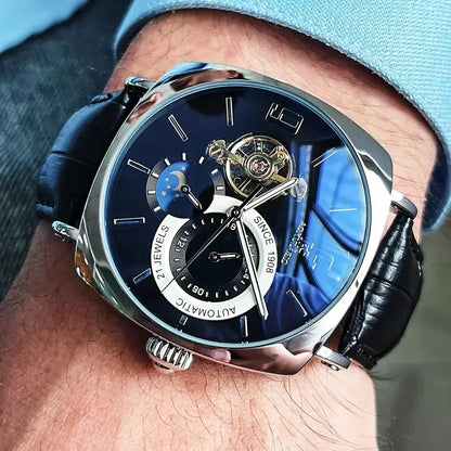 [Fashionable Men's Mechanical Watch] a Stylish and Versatile High-Value Vintage Mechanical Watch Featuring a Skeleton Dial, Hollow Design, and Alloy Case - an Elegant Men's Watch Suitable for Both Business and Casual Wear.