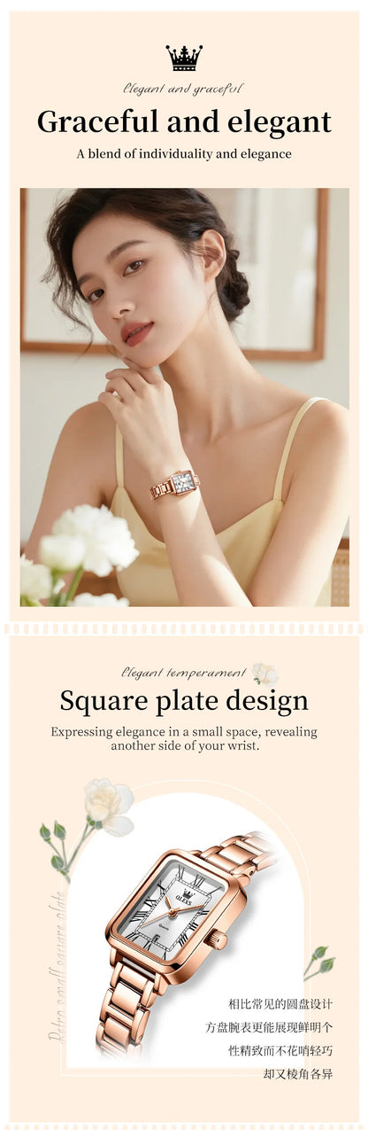 OLEVS 5641 Women Watch Fashion Simple Retro Square Roman Dial Date Waterproof Watch Elegant Luxury Rose Gold Quartz Women Watch