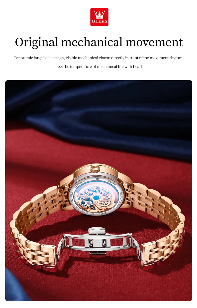 OLEVS 6732 Women Watch Top Luxury Brand All Automatic Mechanical Watch Hollow Diamond Exquisite Dial Dress Bracelet Women Watch
