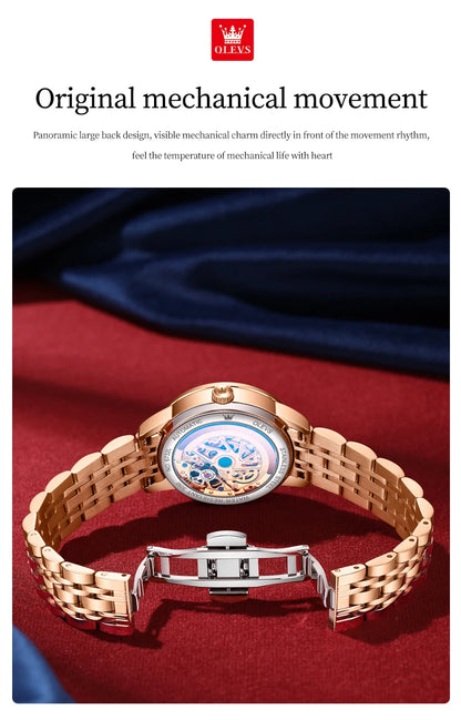 OLEVS 6732 Women Watch Top Luxury Brand All Automatic Mechanical Watch Hollow Diamond Exquisite Dial Dress Bracelet Women Watch