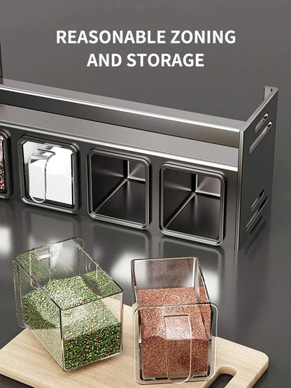 Kitchen wall storage organizer with sturdy stainless steel frame, wall mounted for spice box, jar and daily kitchen storage