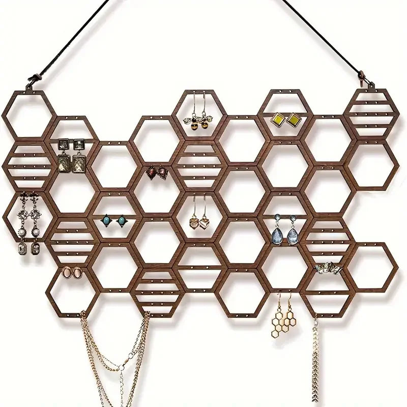Honeycomb Earring Organizer Wall Mounted Earring Display Rack Wooden Hanging Jewelry Organizer Home Decorative Accessories