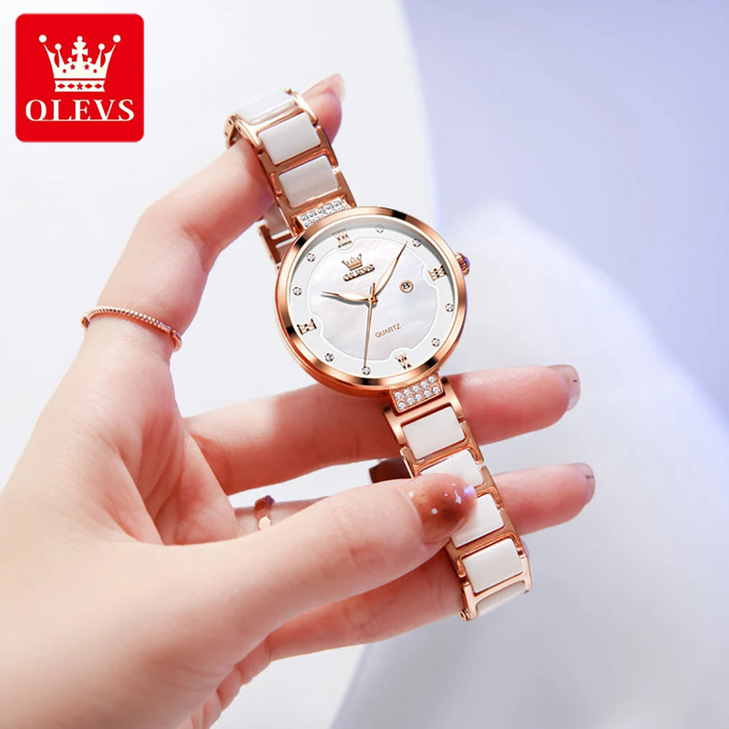 OLEVS 5589 Top Luxury Diamond Quartz Women Watch Fashion Elegant Rose Gold Waterproof Women Watch Brand Bracelet Set Reloj Mujer detail view