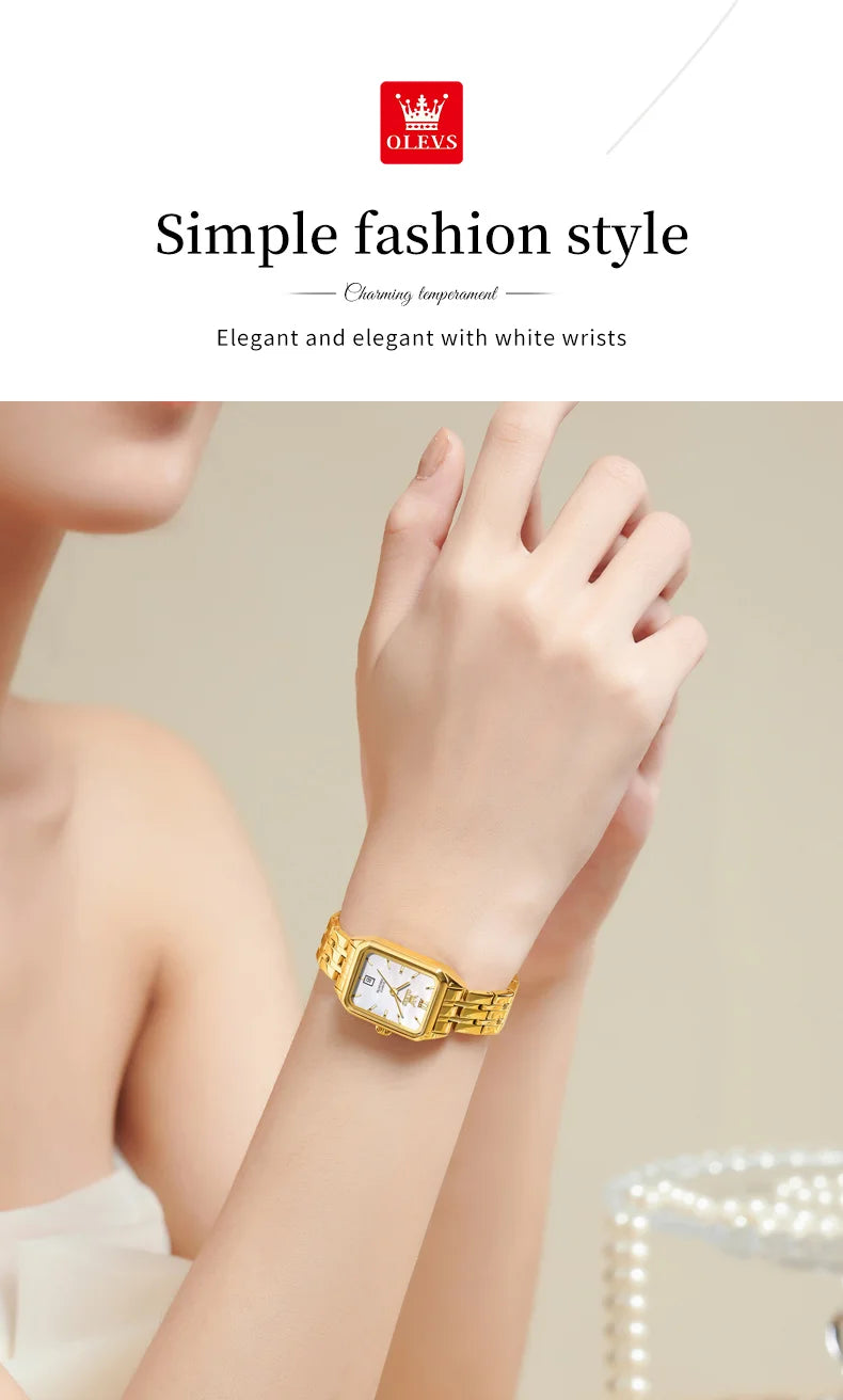 OLEVS 5616 Women Watch Luxury Brand Quartz Watch Elegance Original Square Dial Gold Women Watch Waterproof Luminous Watch