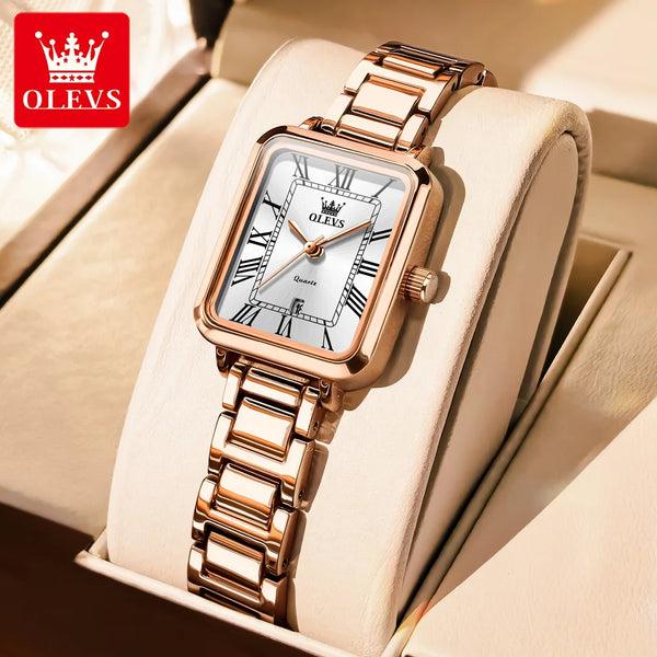 OLEVS 5641 Women Watch Fashion Simple Retro Square Roman Dial Date Waterproof Watch Elegant Luxury Rose Gold Quartz Women Watch