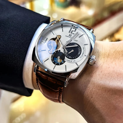 [Fashionable Men's Mechanical Watch] a Stylish and Versatile High-Value Vintage Mechanical Watch Featuring a Skeleton Dial, Hollow Design, and Alloy Case - an Elegant Men's Watch Suitable for Both Business and Casual Wear.