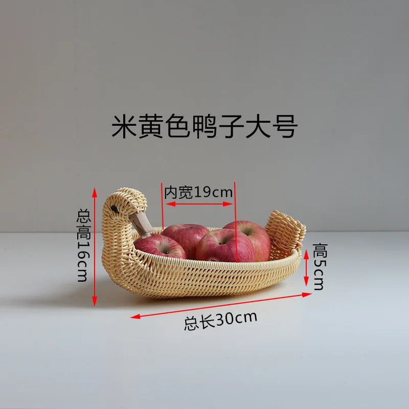Rattan Woven Fruit Basket Cute Shape Fruit Bowls Tray Vegetable Snack Basket Novelty Animal Shaped Home Decor Organizer Handmade