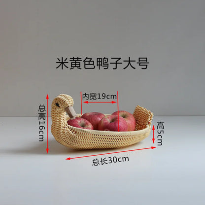 Rattan Woven Fruit Basket Cute Shape Fruit Bowls Tray Vegetable Snack Basket Novelty Animal Shaped Home Decor Organizer Handmade