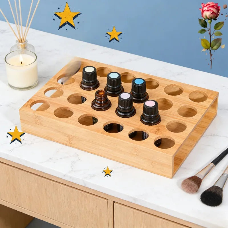 Pine Wood Essential Oil Storage Box, 24 Holes Roller Bottle Display Stand, Home Decor Organizer