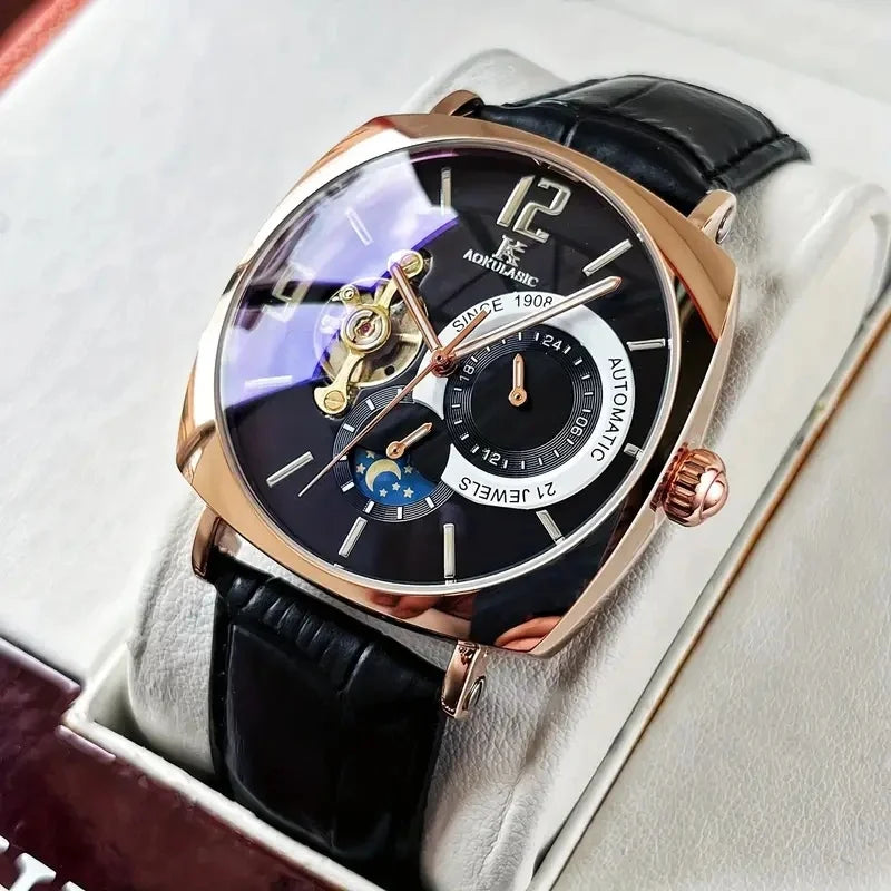 [Fashionable Men's Mechanical Watch] a Stylish and Versatile High-Value Vintage Mechanical Watch Featuring a Skeleton Dial, Hollow Design, and Alloy Case - an Elegant Men's Watch Suitable for Both Business and Casual Wear.