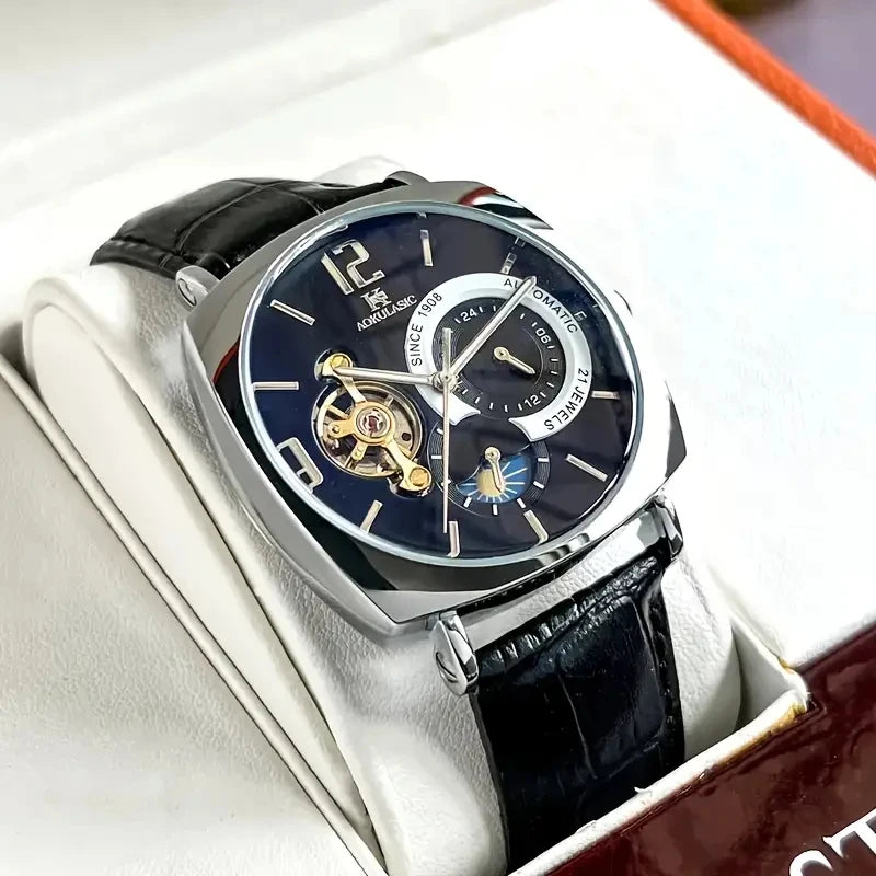 [Fashionable Men's Mechanical Watch] a Stylish and Versatile High-Value Vintage Mechanical Watch Featuring a Skeleton Dial, Hollow Design, and Alloy Case - an Elegant Men's Watch Suitable for Both Business and Casual Wear.