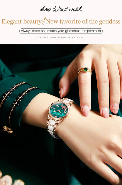 OLEVS 3605 Women Watch Top Brand High Quality Quartz Watch Exquisite Diamond Note Waterproof Dial Dress Ceramic Women Watch