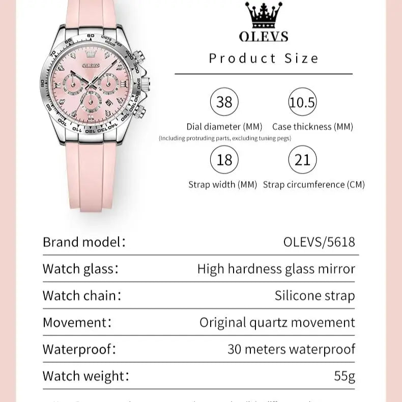OLEVS 5618 Women Watch HD Multi Functional Waterproof Luminous Chronograph Sports Silicone Strap Luxury Brand Quartz Women Watch