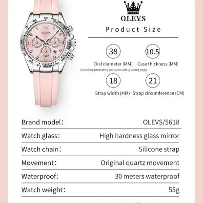 OLEVS 5618 Women Watch HD Multi Functional Waterproof Luminous Chronograph Sports Silicone Strap Luxury Brand Quartz Women Watch