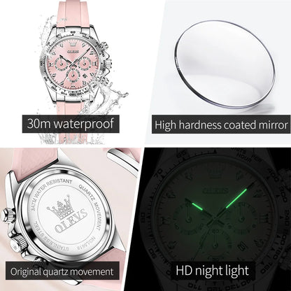 OLEVS 5618 Women Watch HD Multi Functional Waterproof Luminous Chronograph Sports Silicone Strap Luxury Brand Quartz Women Watch