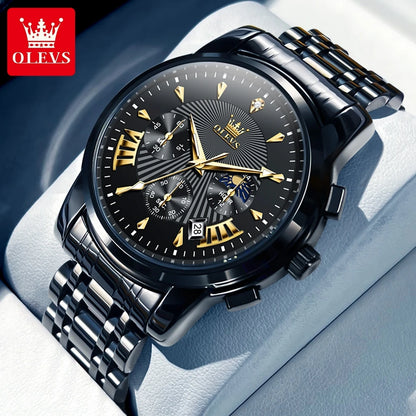 OLEVS 2892 Men Watch Original Quartz Watch Luxury Brand Waterproof Luminous Chronograph Classic Business Moon Phase Men Watch