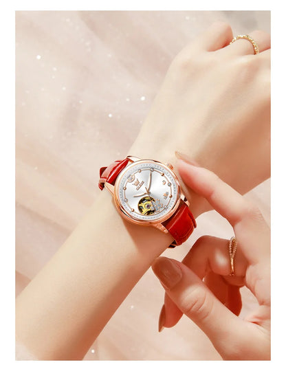 OLEVS 6732 Women Watch Top Luxury Brand All Automatic Mechanical Watch Hollow Diamond Exquisite Dial Dress Bracelet Women Watch