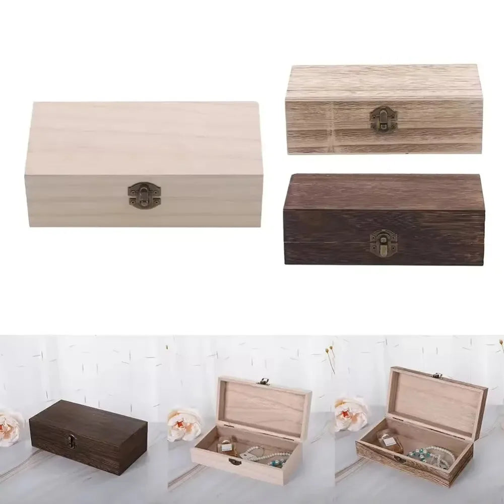 Antique Style Wooden Carbonization Gift Box Rectangular Burnt Wood Hairpin Storage Home Decor Organizer for Jewelry Keepsakes