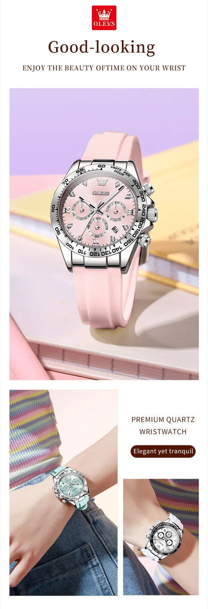 OLEVS 5618 Women Watch HD Multi Functional Waterproof Luminous Chronograph Sports Silicone Strap Luxury Brand Quartz Women Watch