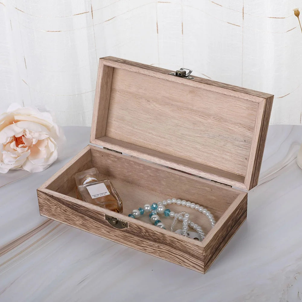 Antique Style Wooden Carbonization Gift Box Rectangular Burnt Wood Hairpin Storage Home Decor Organizer for Jewelry Keepsakes