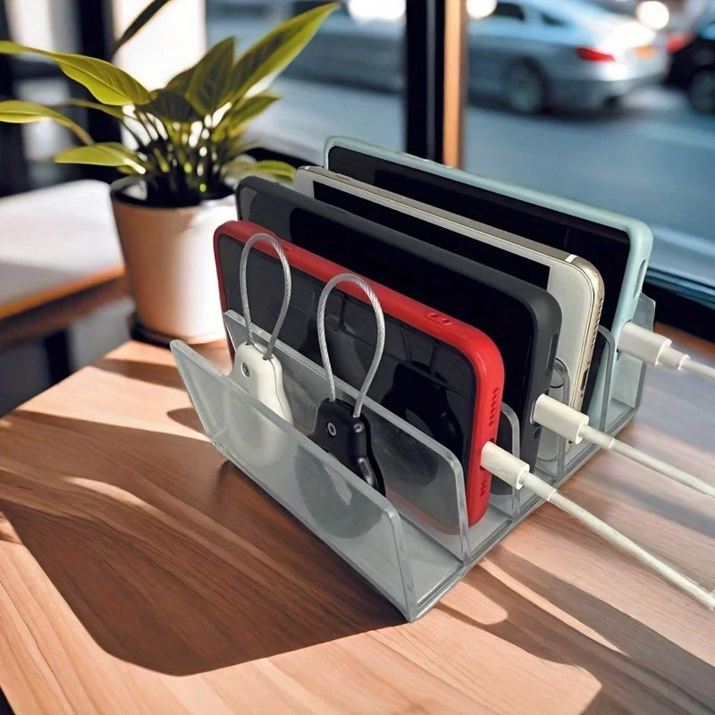 1pc vertical file organizer, acrylic desktop organizer, laptop stand - can hold up to 5 laptops, tablets and smartphones detail view