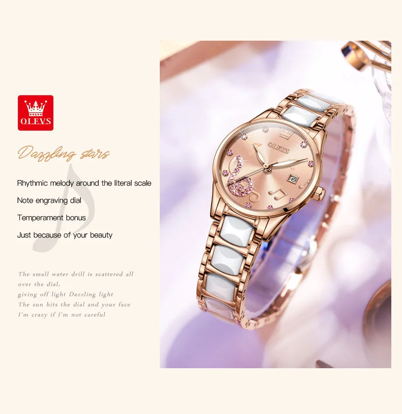 OLEVS 3605 Women Watch Top Brand High Quality Quartz Watch Exquisite Diamond Note Waterproof Dial Dress Ceramic Women Watch