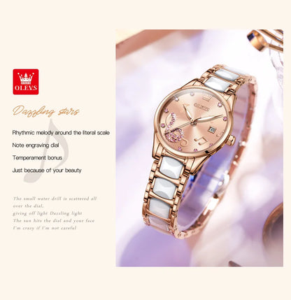 OLEVS 3605 Women Watch Top Brand High Quality Quartz Watch Exquisite Diamond Note Waterproof Dial Dress Ceramic Women Watch