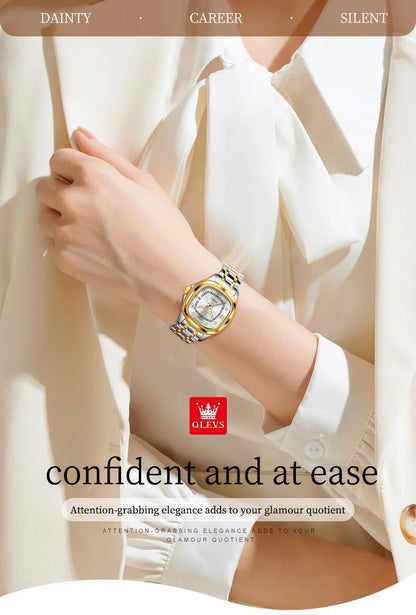 OLEVS 9810 Women Watch Automatic Mechanical Watch Simple Roman Scale Square Diamond Women Watch Waterproof Calendar Dress Watch