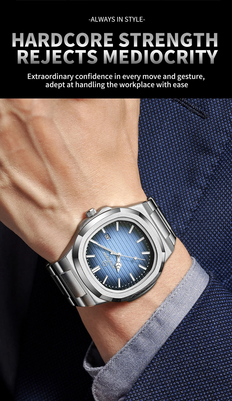 2026 New Luxury Military Man Watch Square Waterproof Luminous Date Week Men Watch Stainless Steel Quartz Men's Watches Reloj+box