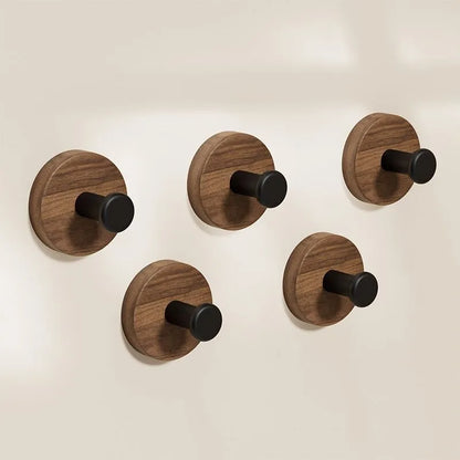 Self-adhesive Solid Wood Hook Walnut Hanging Hanger Bathroom Bedroom Wall Hook for Key Bag Towel Coat Home Decor Organizer Hook