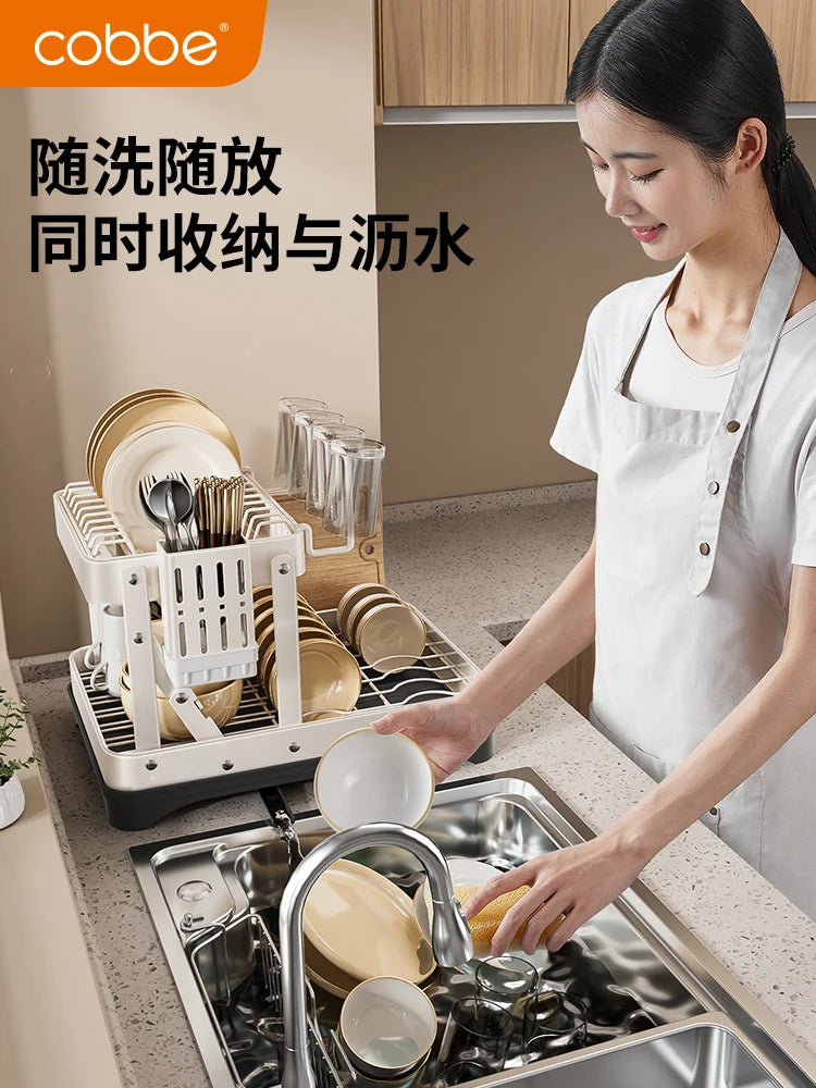 Kitchen Dish Draining Rack, Home Bowl and Plate Organizer, Countertop Storage Shelf, Multifunctional Dishware Organizer detail view