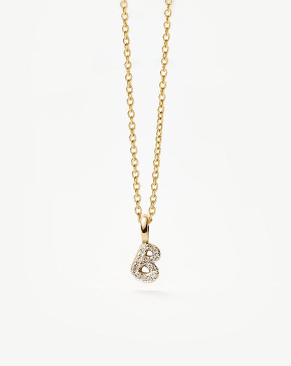 Solid Gold Diamond Initial Mini Pendant Necklace - B | 14ct Solid Yellow Gold Plated/Diamond