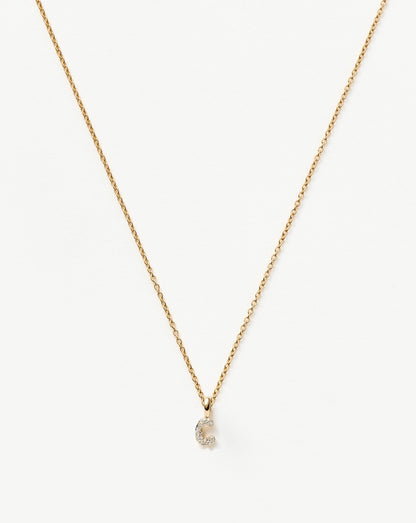 Solid Gold Diamond Initial Mini Pendant Necklace - C| 14ct Solid Yellow Gold Plated/Diamond